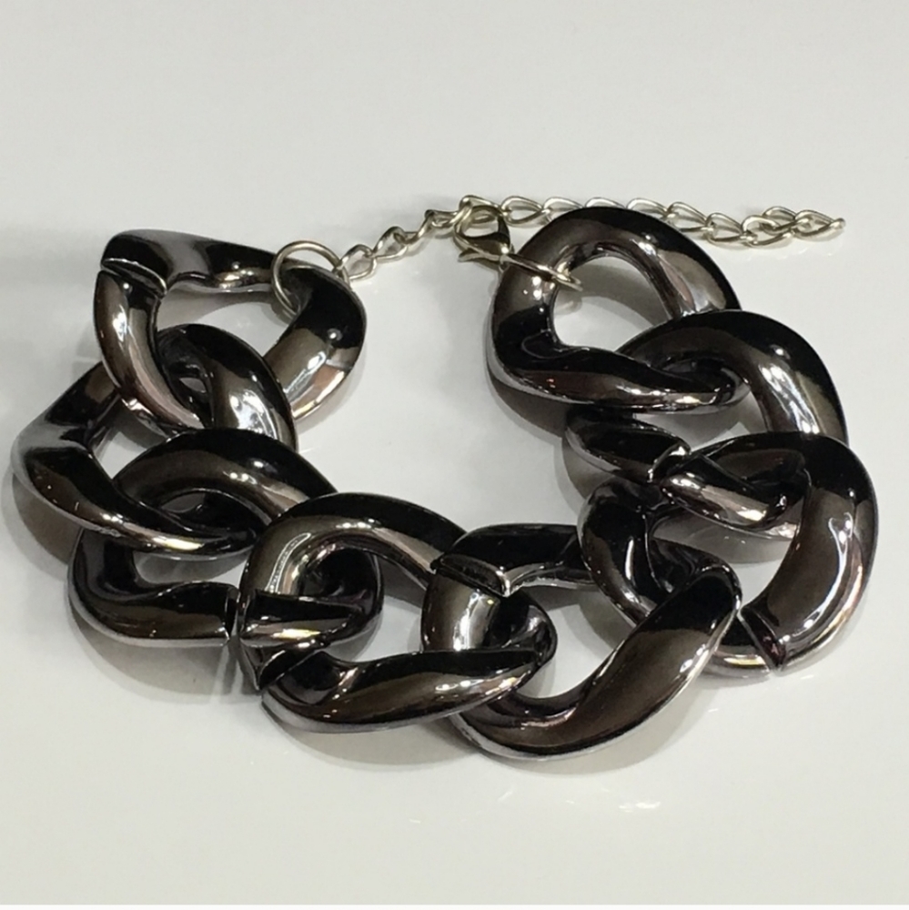 Chain Link Dark Silver Bracelet 6 Ext 10$